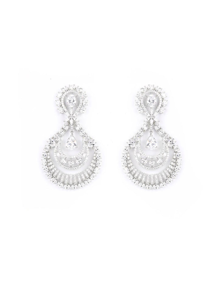 American Diamond Silver Plated Crescent Drop Earring