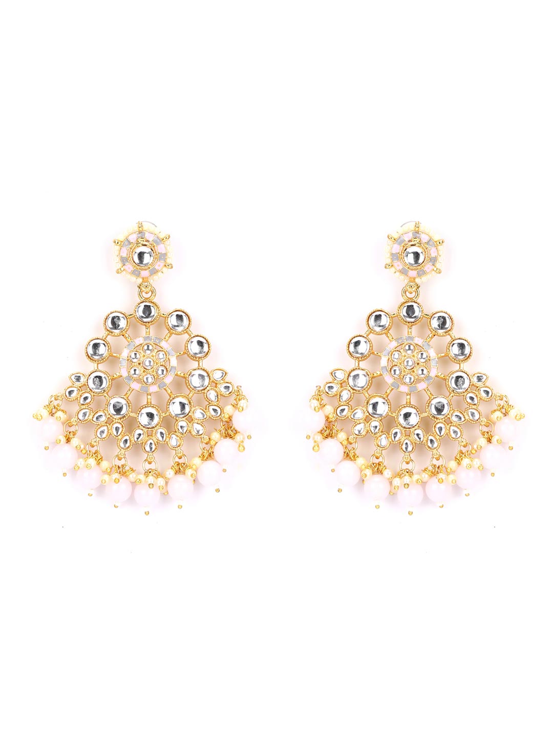 Pink Grey Pearls Kundan Gold Plated Drop Earring