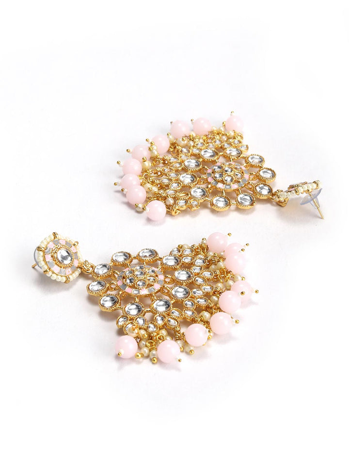 Pink Grey Pearls Kundan Gold Plated Drop Earring