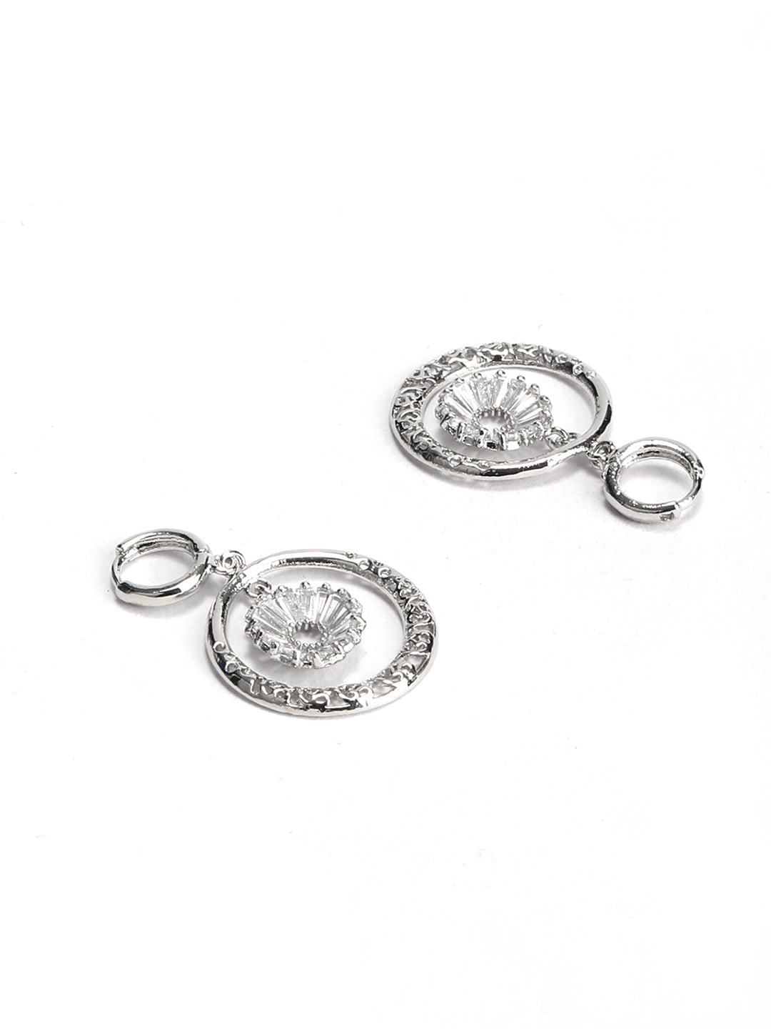 Artificial Stones Silver Plated Hoop Earring