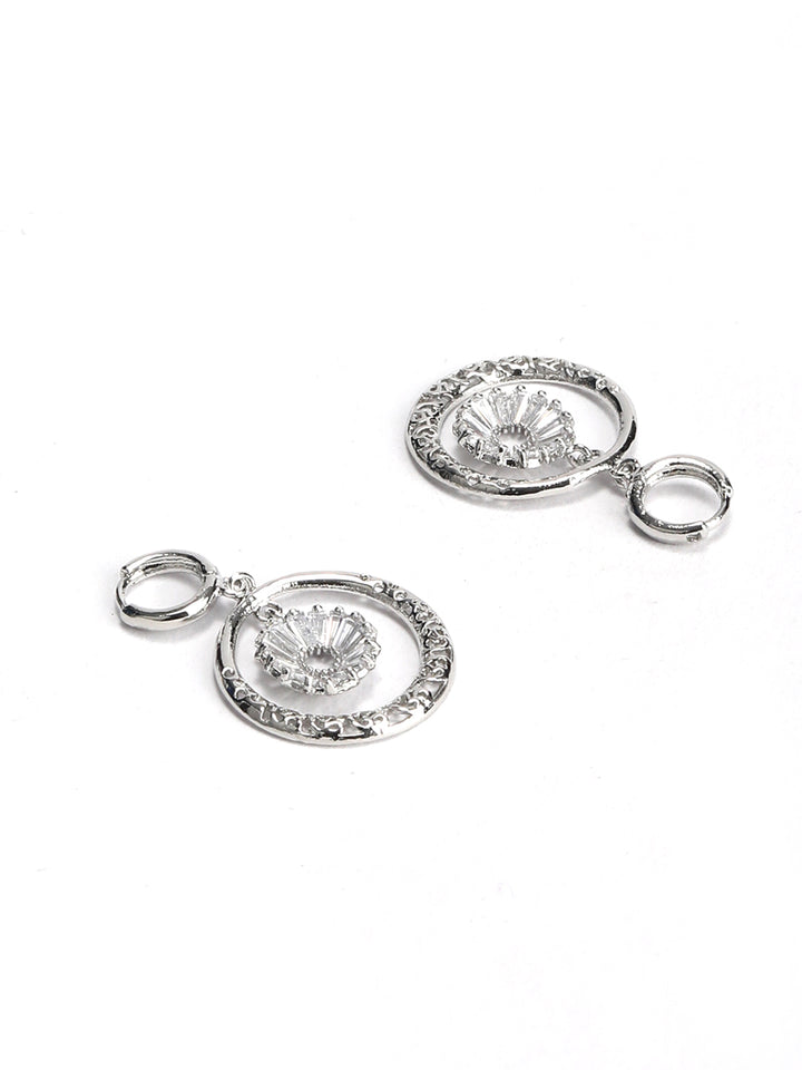 Artificial Stones Silver Plated Hoop Earring
