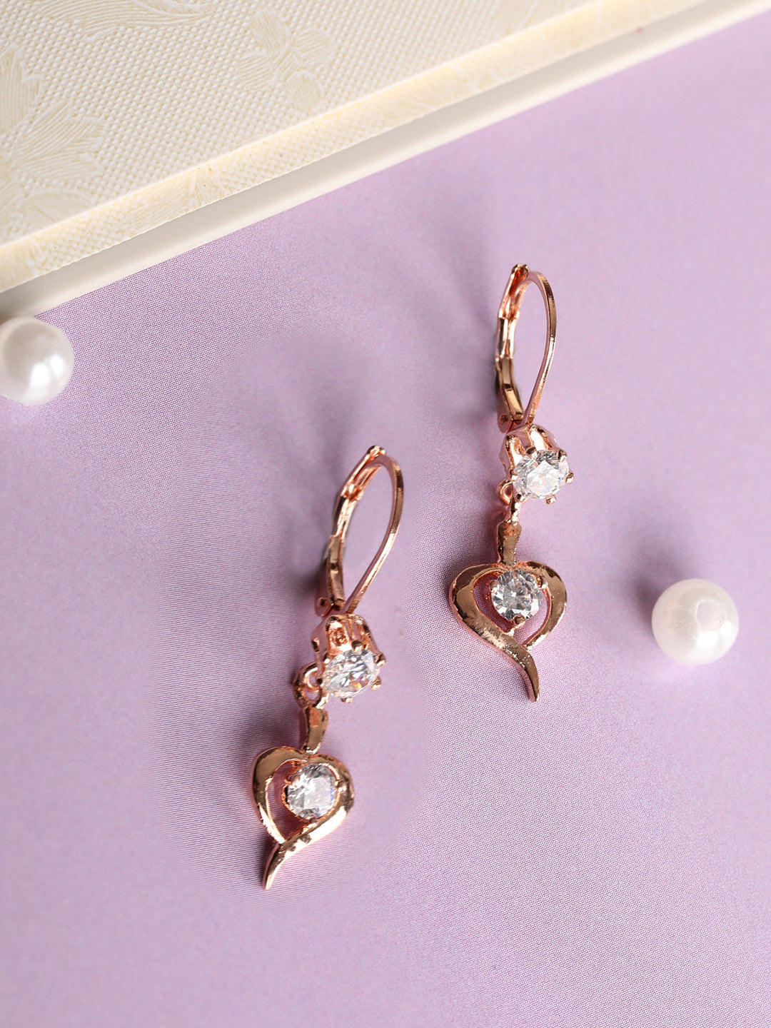 Artificial Stones Rose Gold Plated Heart Hoop Earring