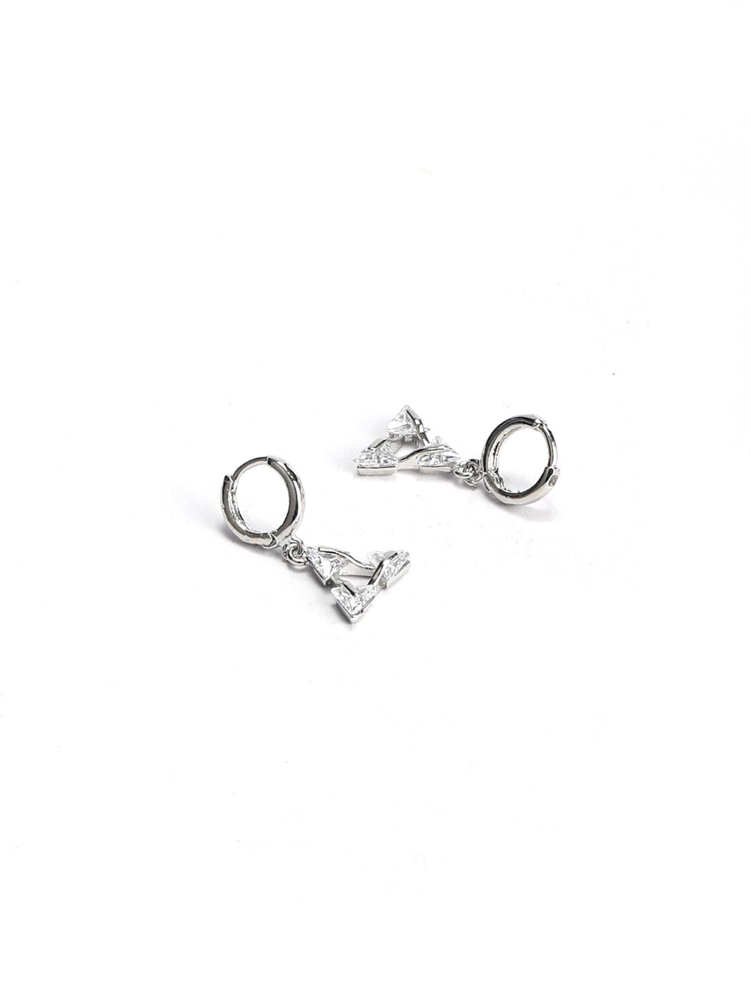 Artificial Stones Silver Plated Triangular Hoop Earring