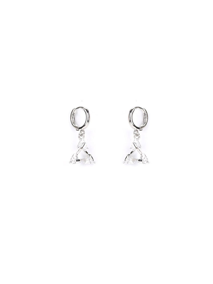 Artificial Stones Silver Plated Triangular Hoop Earring