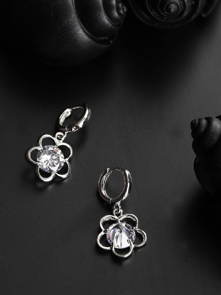Artificial Stones Silver Plated Floral Hoop Earring