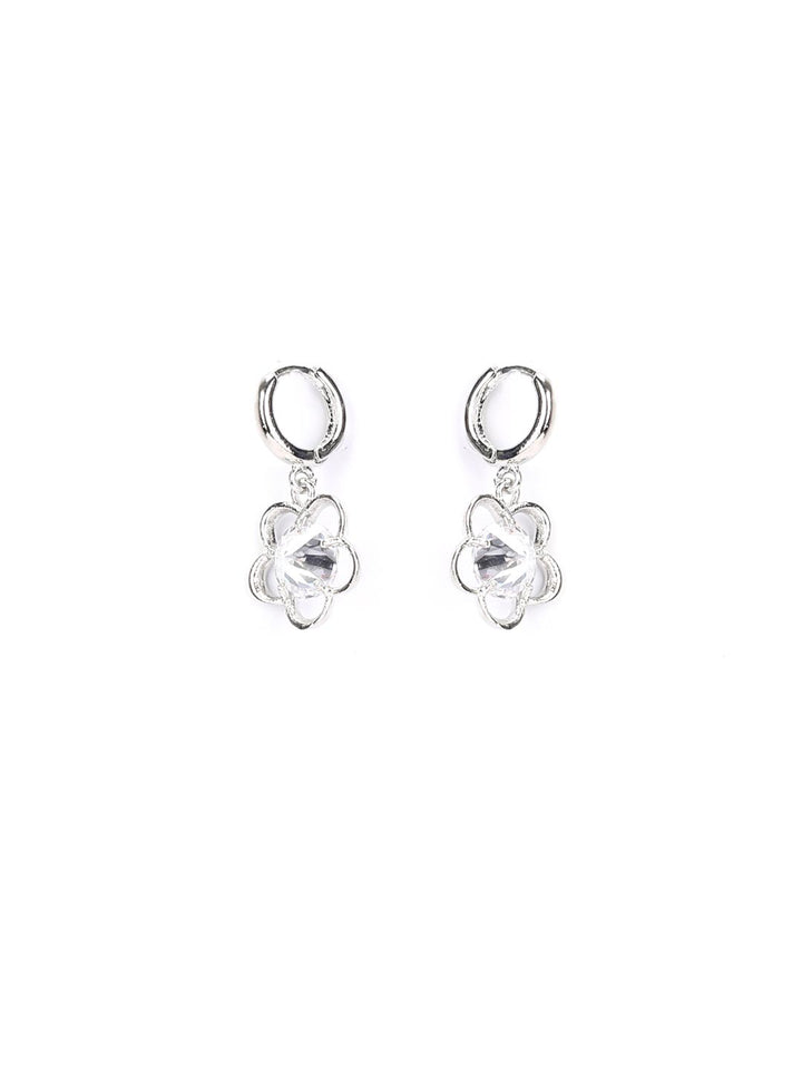 Artificial Stones Silver Plated Floral Hoop Earring