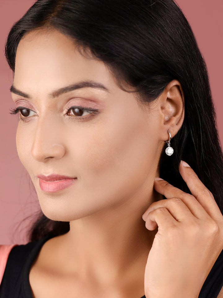 Artificial Stone Silver Plated Hoop Earring