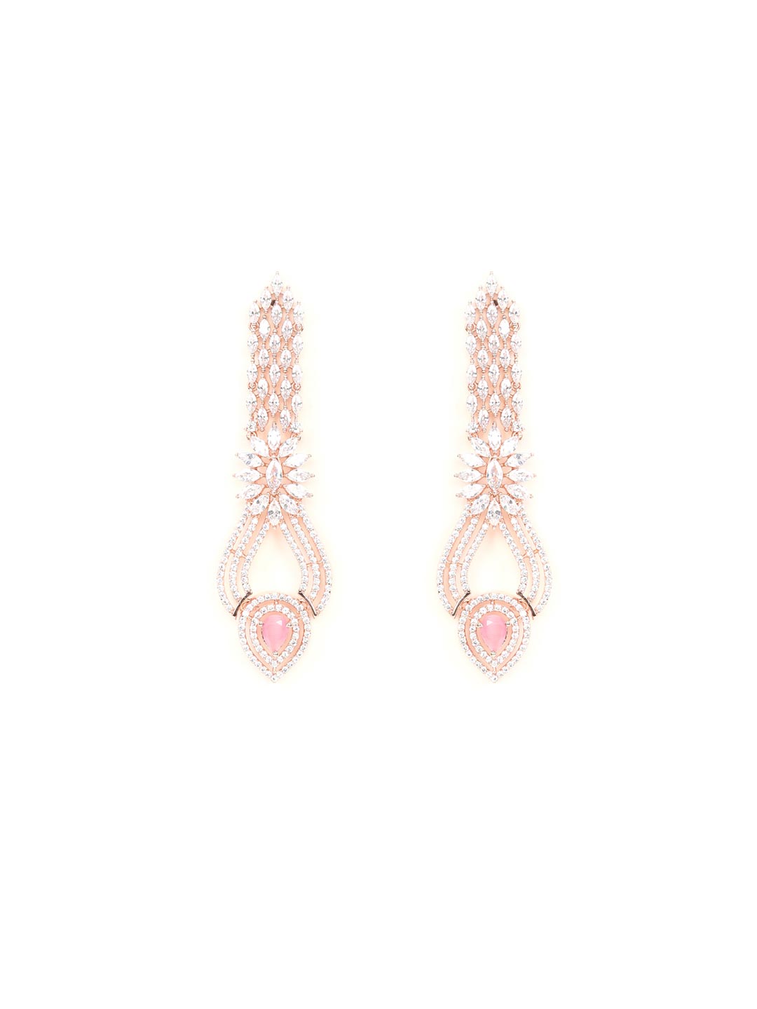 Darling Roseate-Pink Stones American Diamond Rose Gold Plated Drop Earring