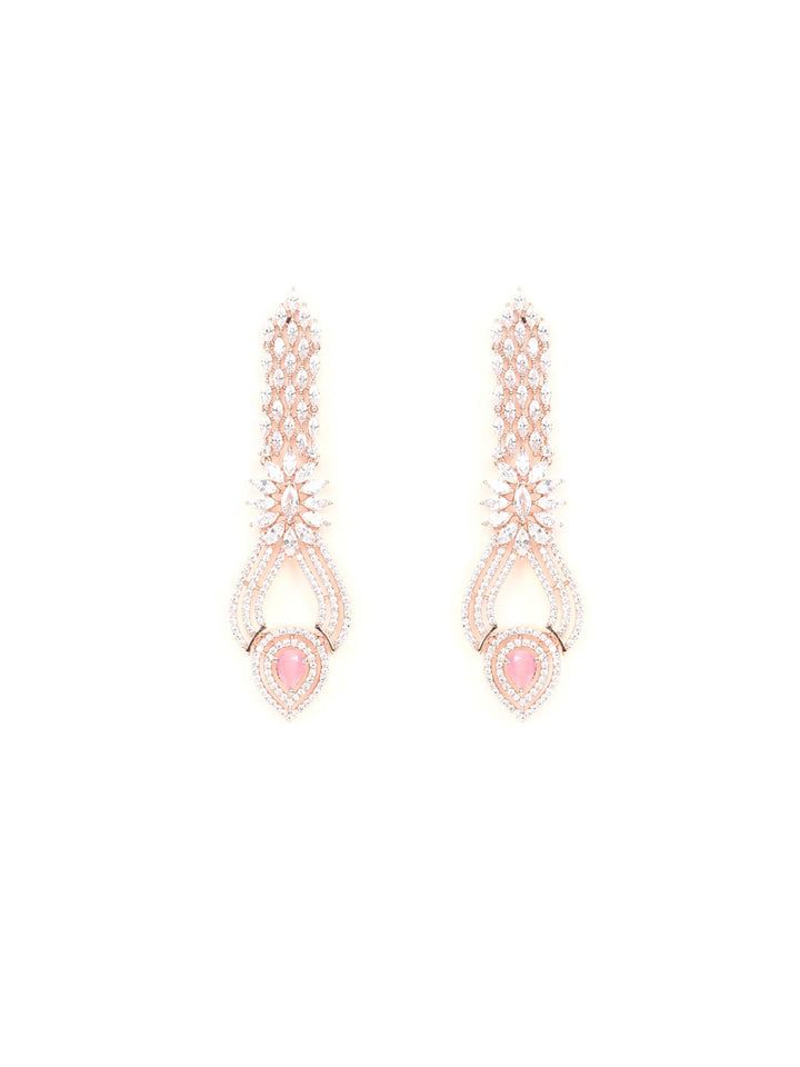 Darling Roseate-Pink Stones American Diamond Rose Gold Plated Drop Earring