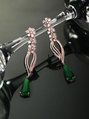 Emerald American Diamond Rose Gold Plated Floral Drop Earring