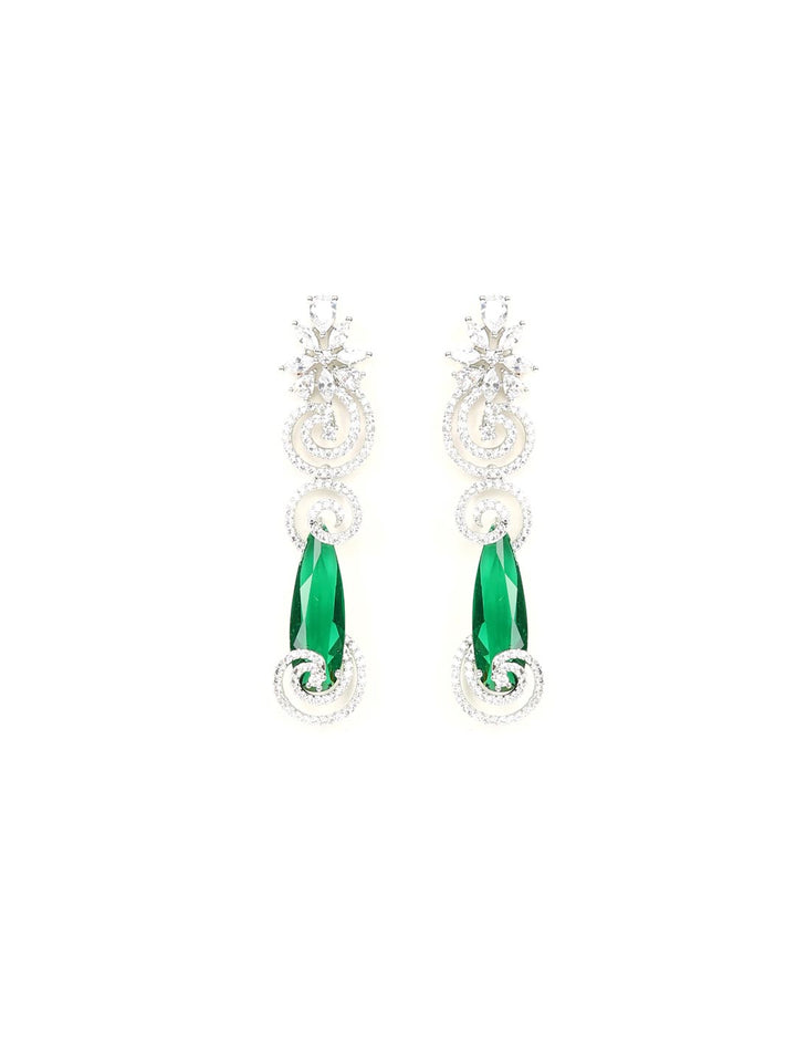 Emerald American Diamond Silver Plated Floral Drop Earring