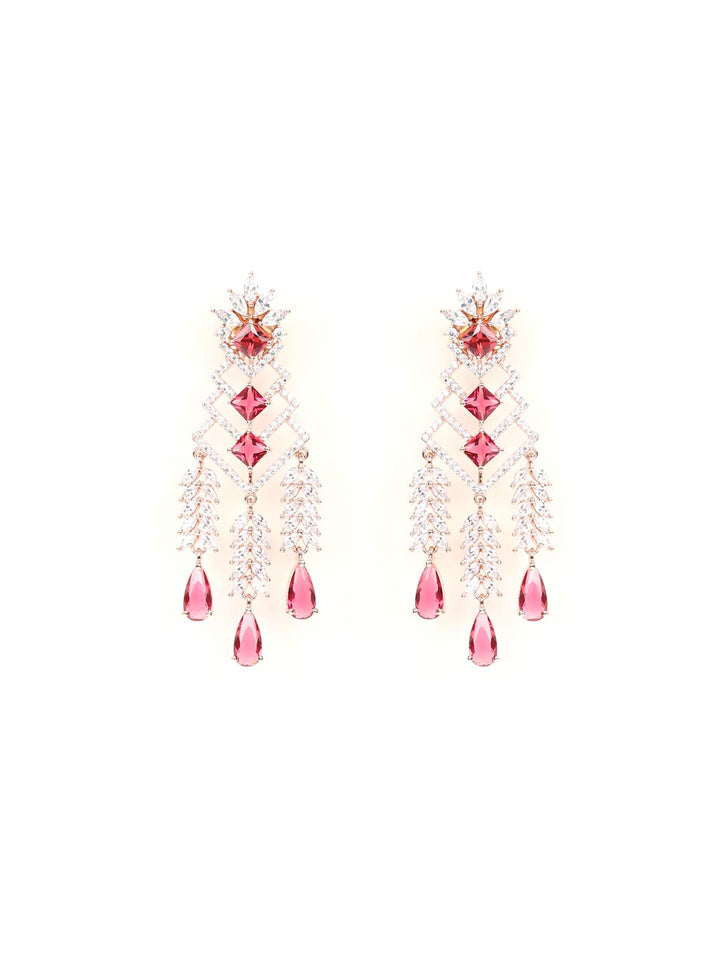 Ruby American Diamond Rose Gold Plated Drop Earring