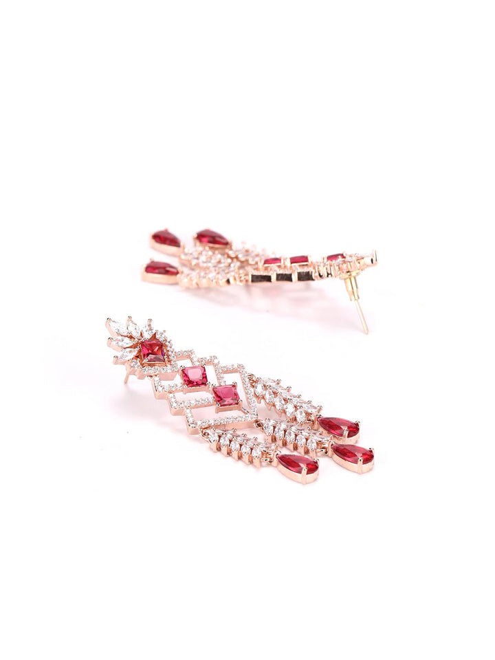 Ruby American Diamond Rose Gold Plated Drop Earring