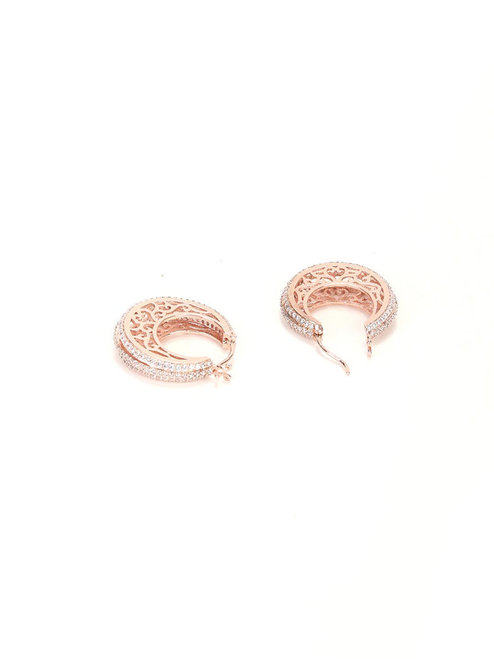 GlamaRose - Spherical American Diamond Rose Gold Plated Hoop Earring