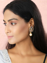 Blue Pearls Kundan Gold Plated Peacock Drop Earring