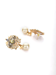 Blue Pearls Kundan Gold Plated Peacock Drop Earring