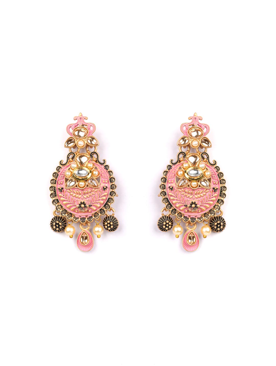 Pink Kundan Beads Gold Plated Drop Earring