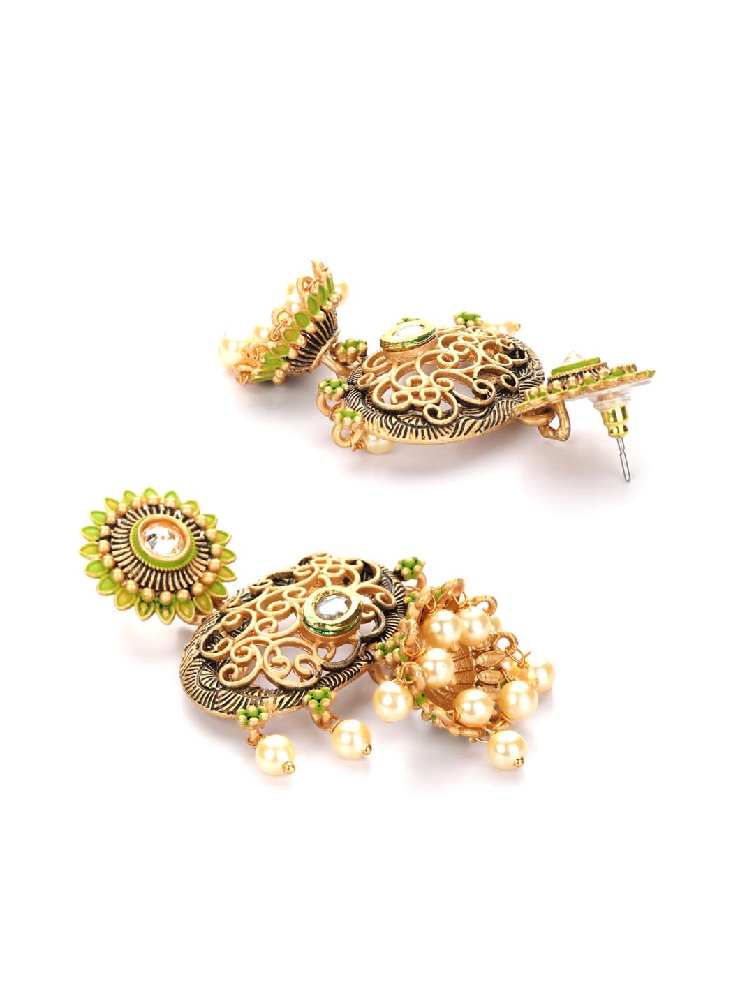 Green Kundan Beads Gold Plated Jhumka Earring