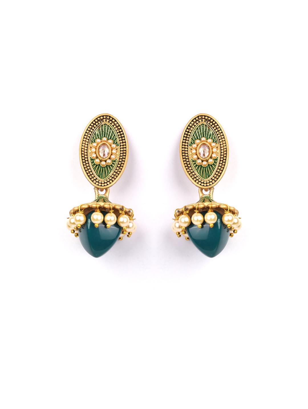 Green Beads Stones Gold Plated Drop Earring