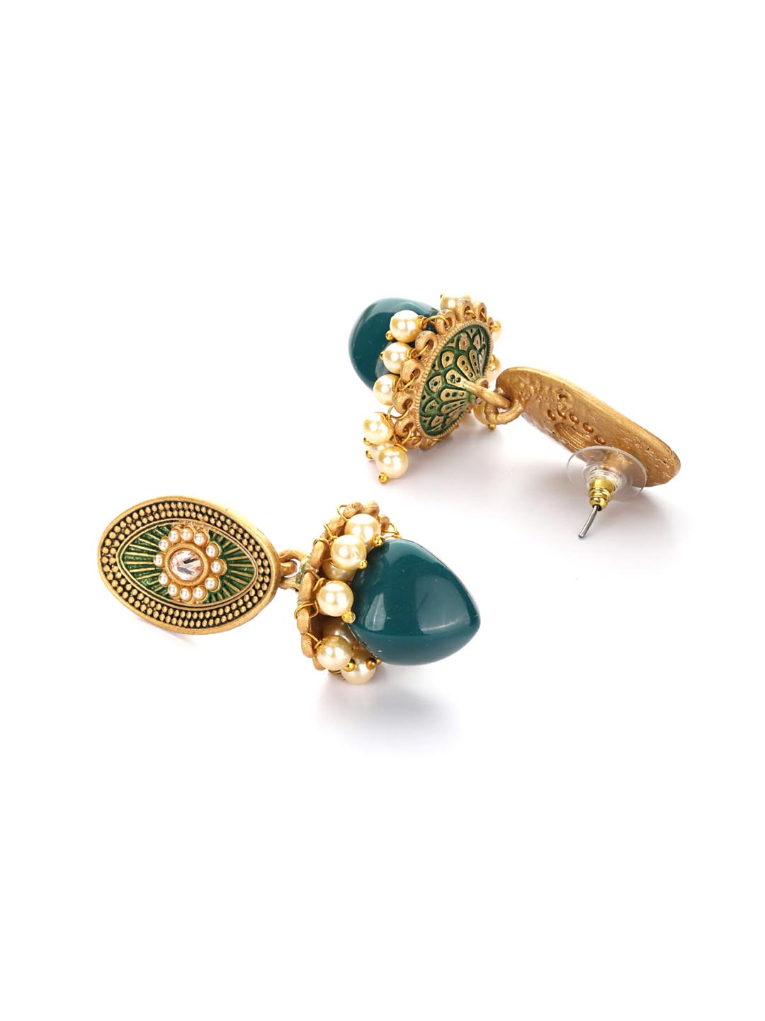 Green Beads Stones Gold Plated Drop Earring