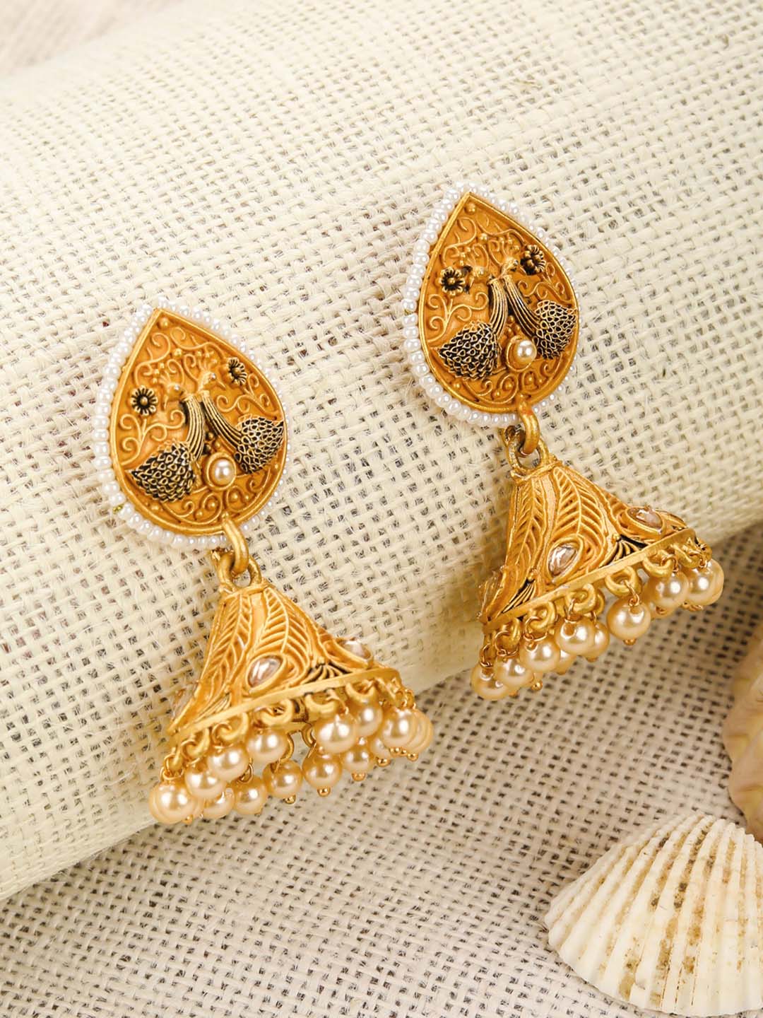 Beads Gold Plated Peacock Jhumka Earring