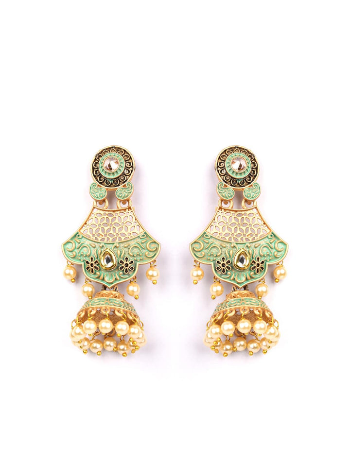 Sea Green Pearls Gold Plated Drop Earring