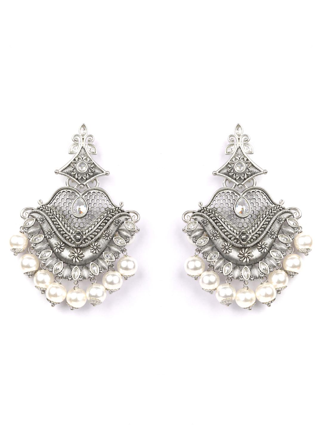 Kundan Pearls Silver Plated Drop Earring