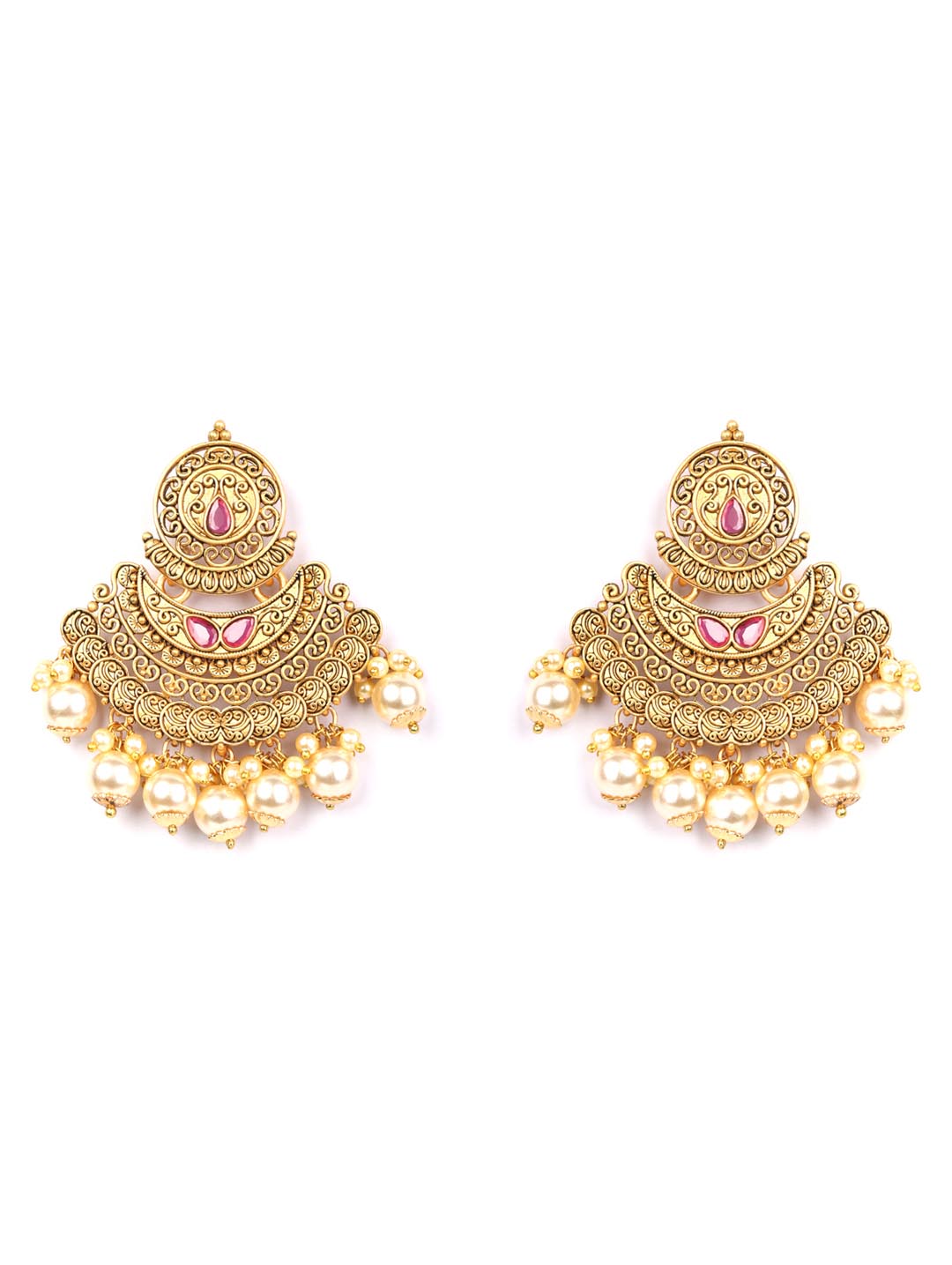 Pearls Beads Gold Plated Chandbali Earring