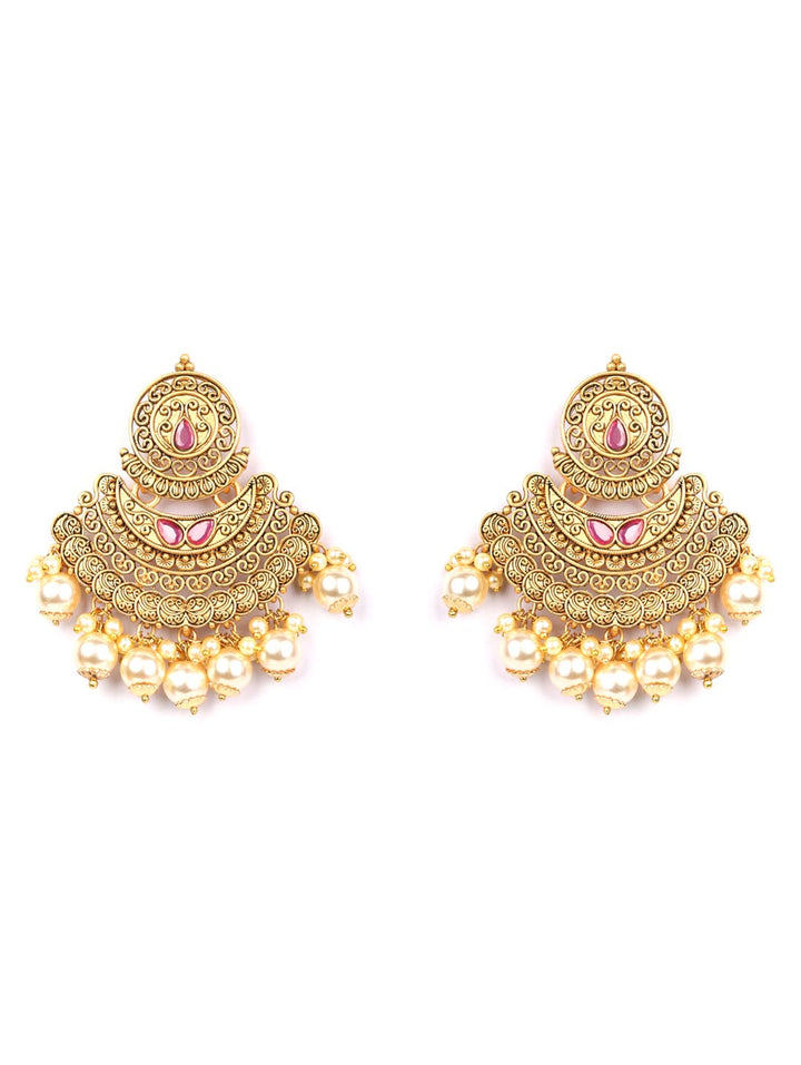 Pearls Beads Gold Plated Chandbali Earring