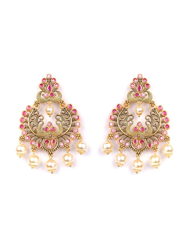 Pearls Ruby Gold Plated Chandbali Earring