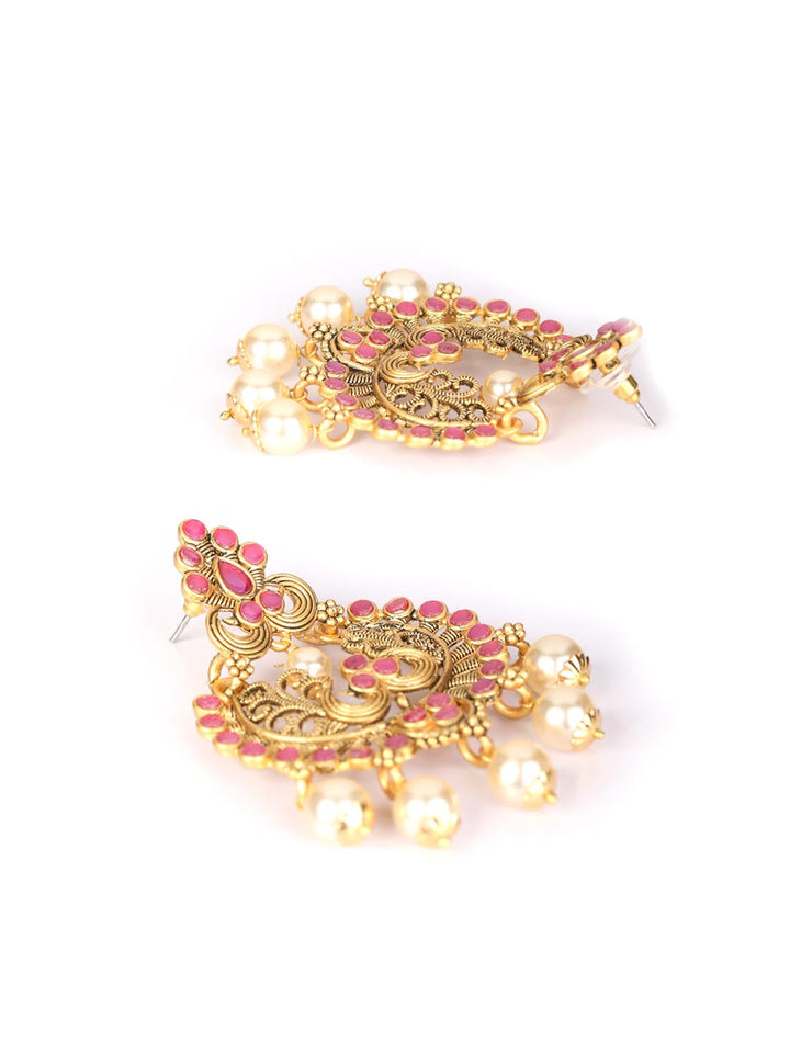Pearls Ruby Gold Plated Chandbali Earring