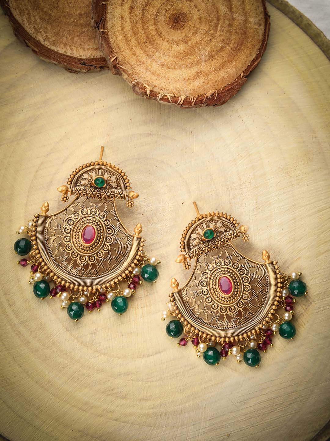 Buy Meenakari Work Gold Plated 2 Layered Beaded Maroon Chandbali Earrings  with Kundan and Pearl Work By House of Ree Online at Best Price | Distacart