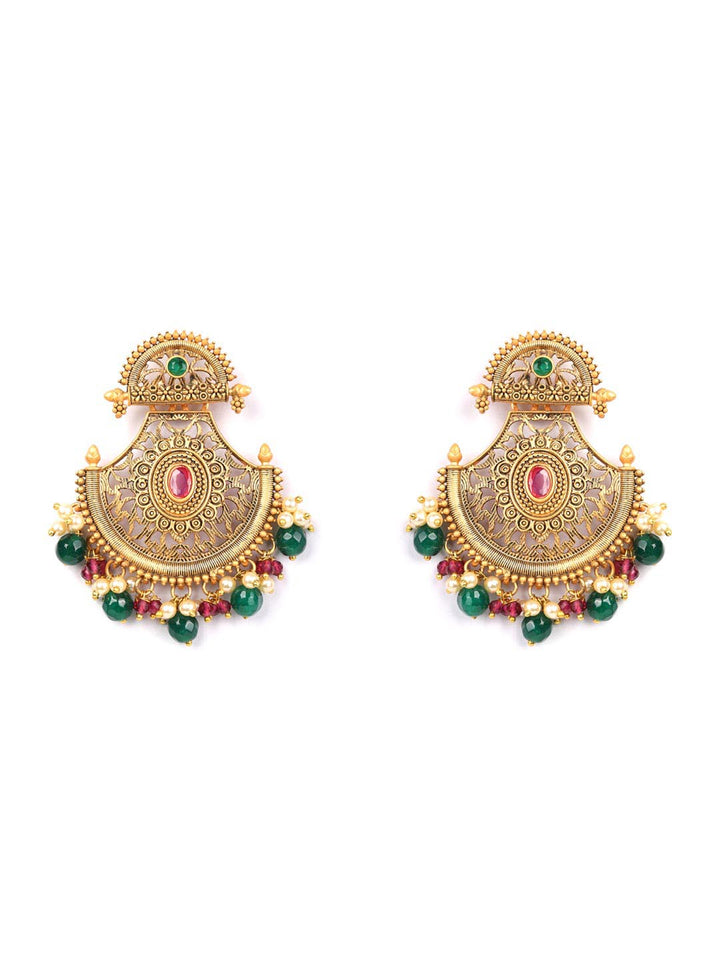 Multi Color Stones Beads Pearls Gold Plated Chandbali Earring