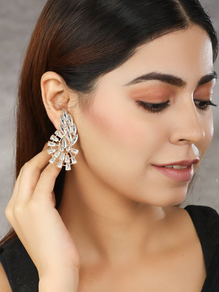 Stones Studded Rose Gold Plated Drop Earring