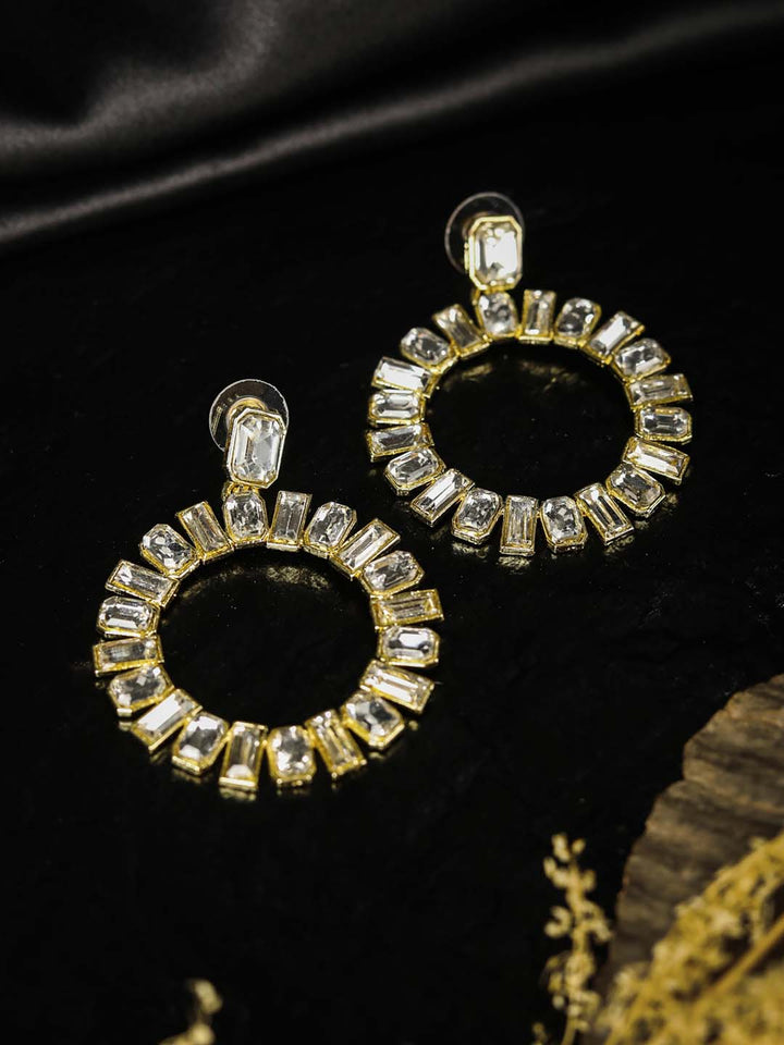 Stones Studded Gold Plated Hoop Earring