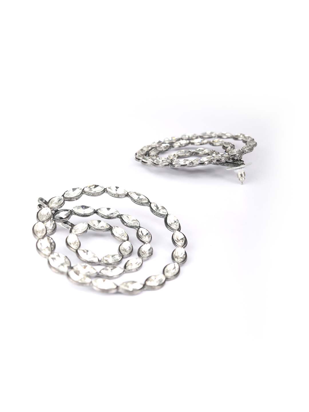 Stone Studded Silver Plated Spherical Hoop Earring