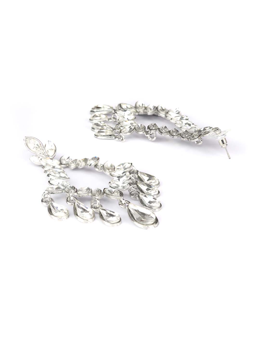 Stone Studded Silver Plated Drop Earring