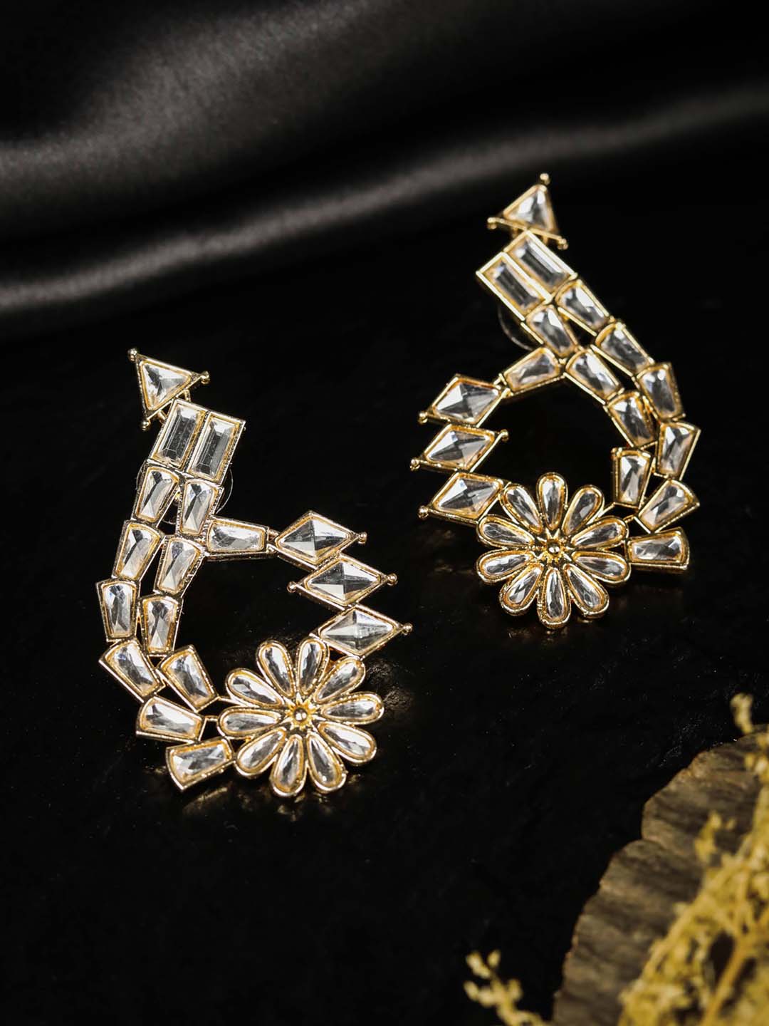 Stones Studded Rose Gold Plated Drop Earring