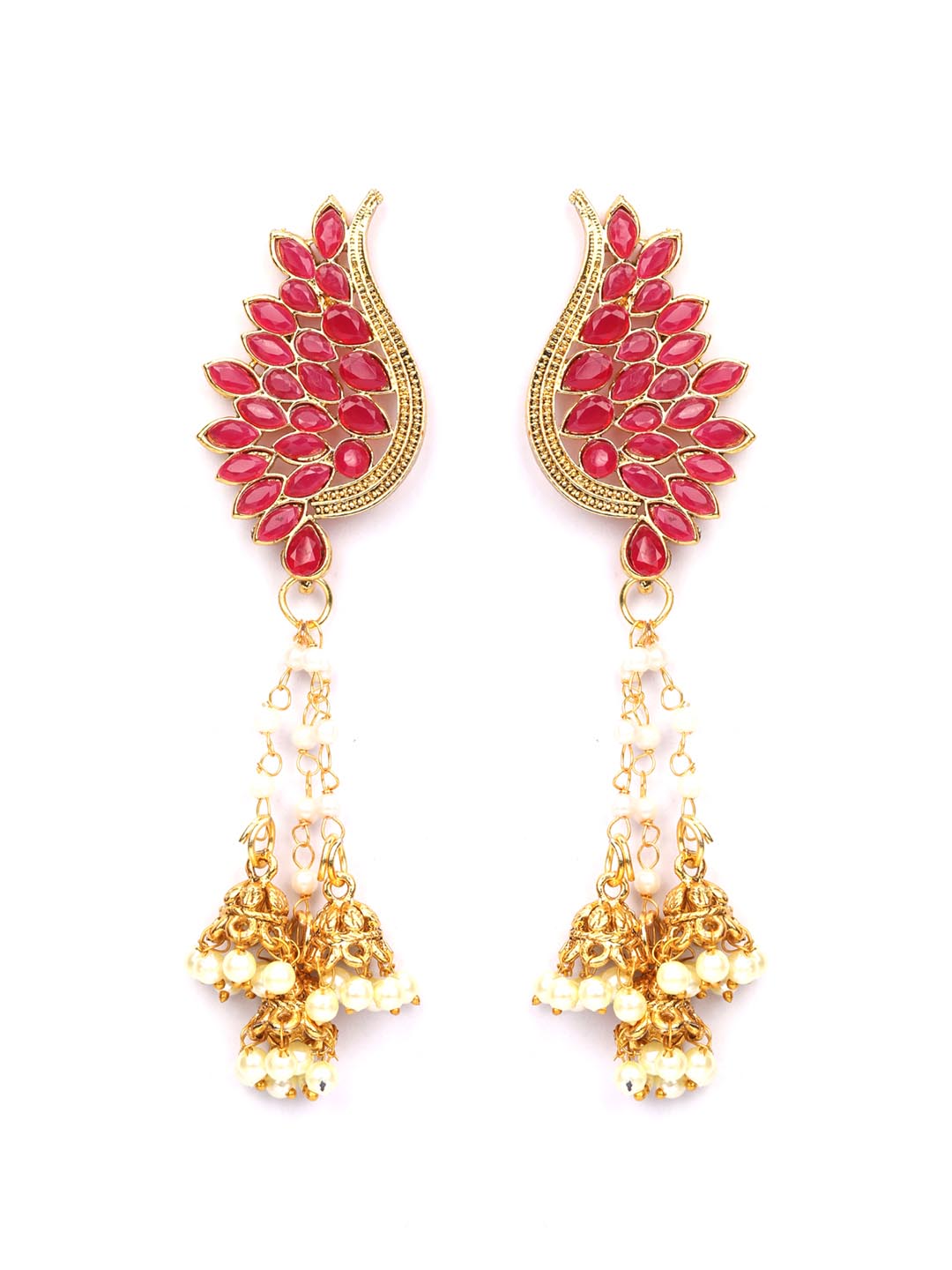 Ruby Beads Gold Plated Jhumka Earring