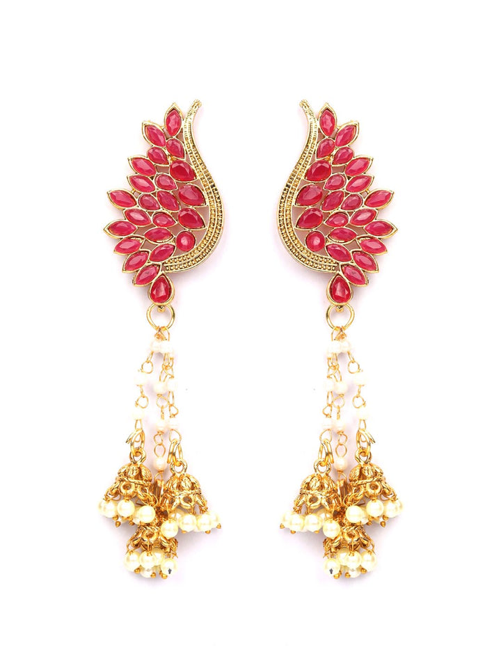 Ruby Beads Gold Plated Jhumka Earring