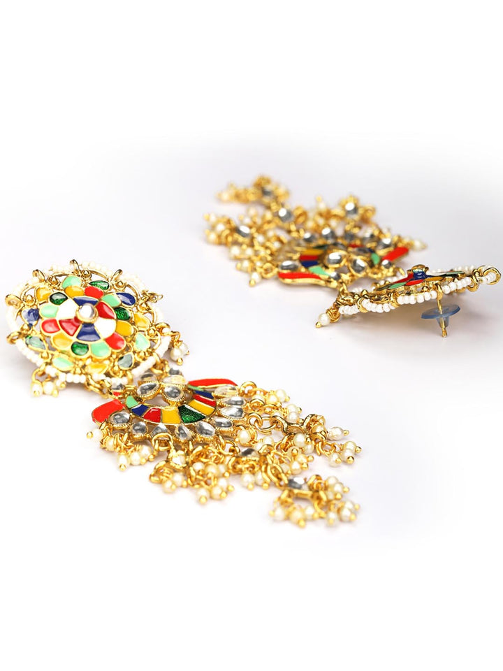 Multi-Color Stones Beads Gold Plated Drop Earring