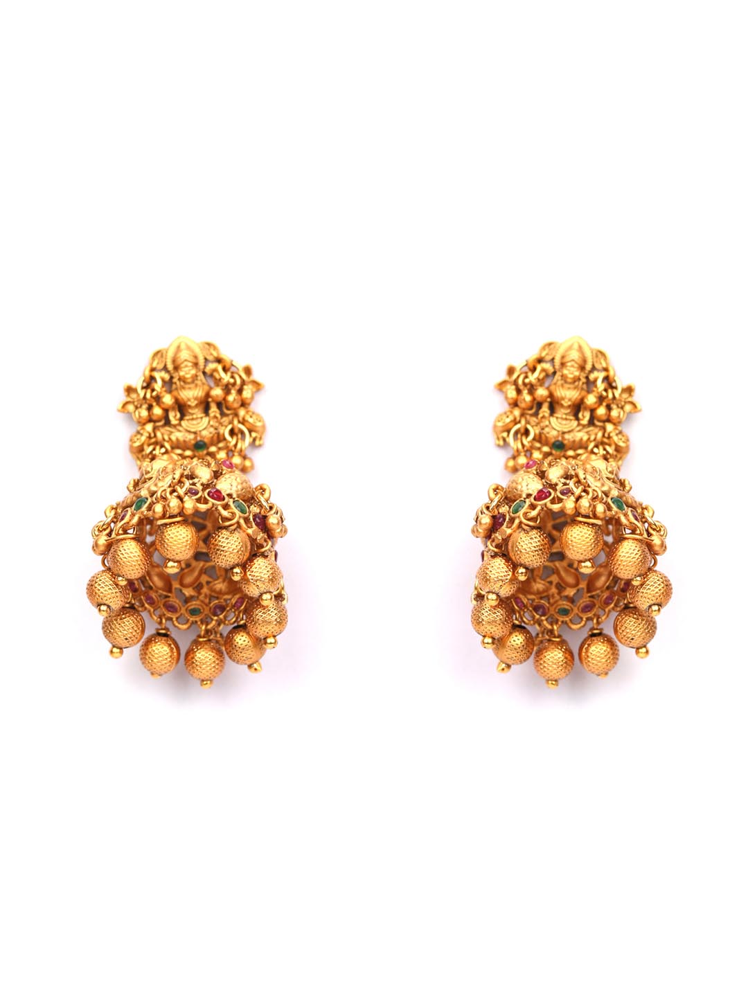 Maroon Kemp Stones Gold Plated Temple Jhumka Earring