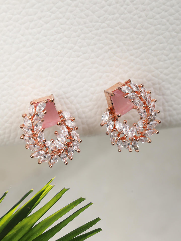 Pink American Diamond Rose Gold Plated Stud Earring