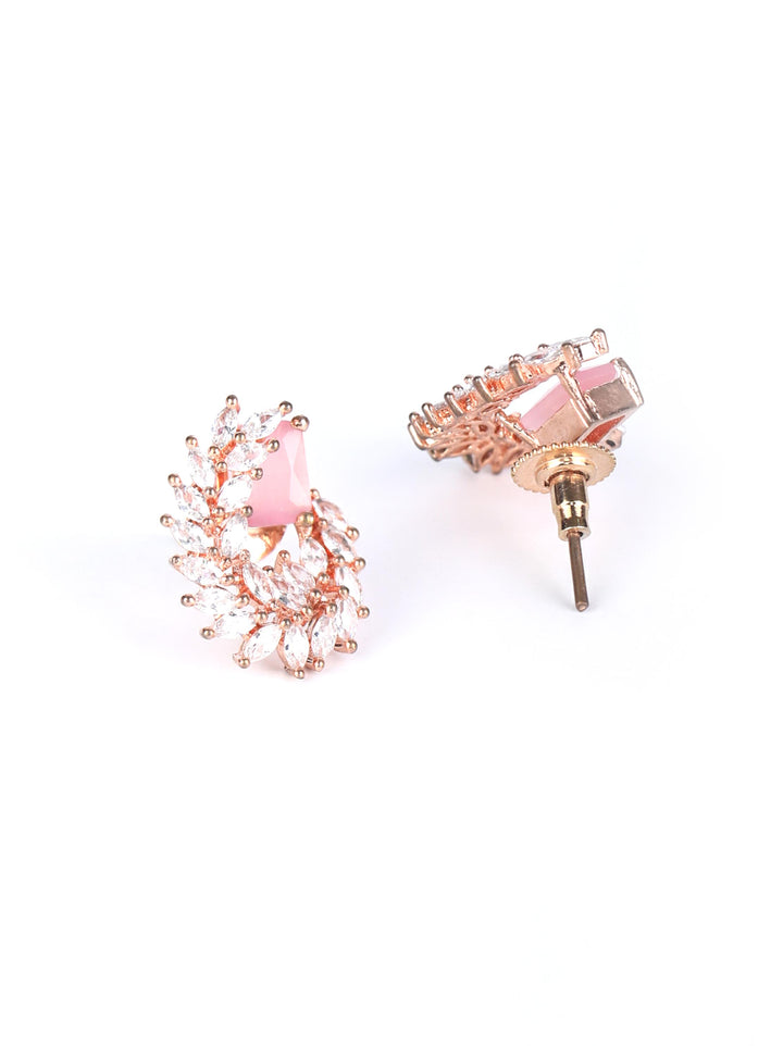 Pink American Diamond Rose Gold Plated Stud Earring