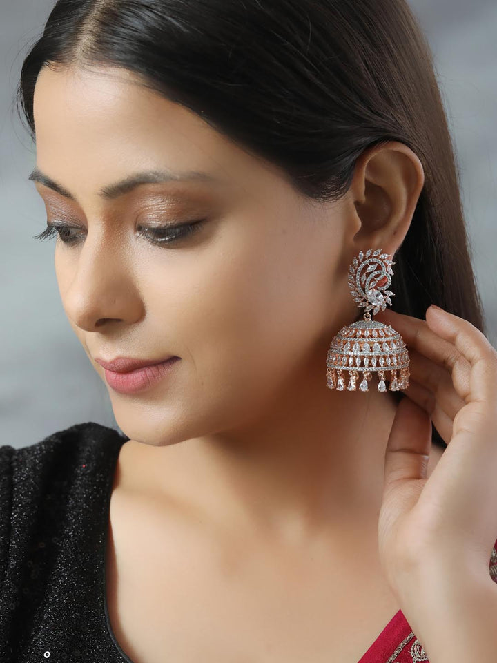 American Diamond Rose Gold Plated Jhumka Earring