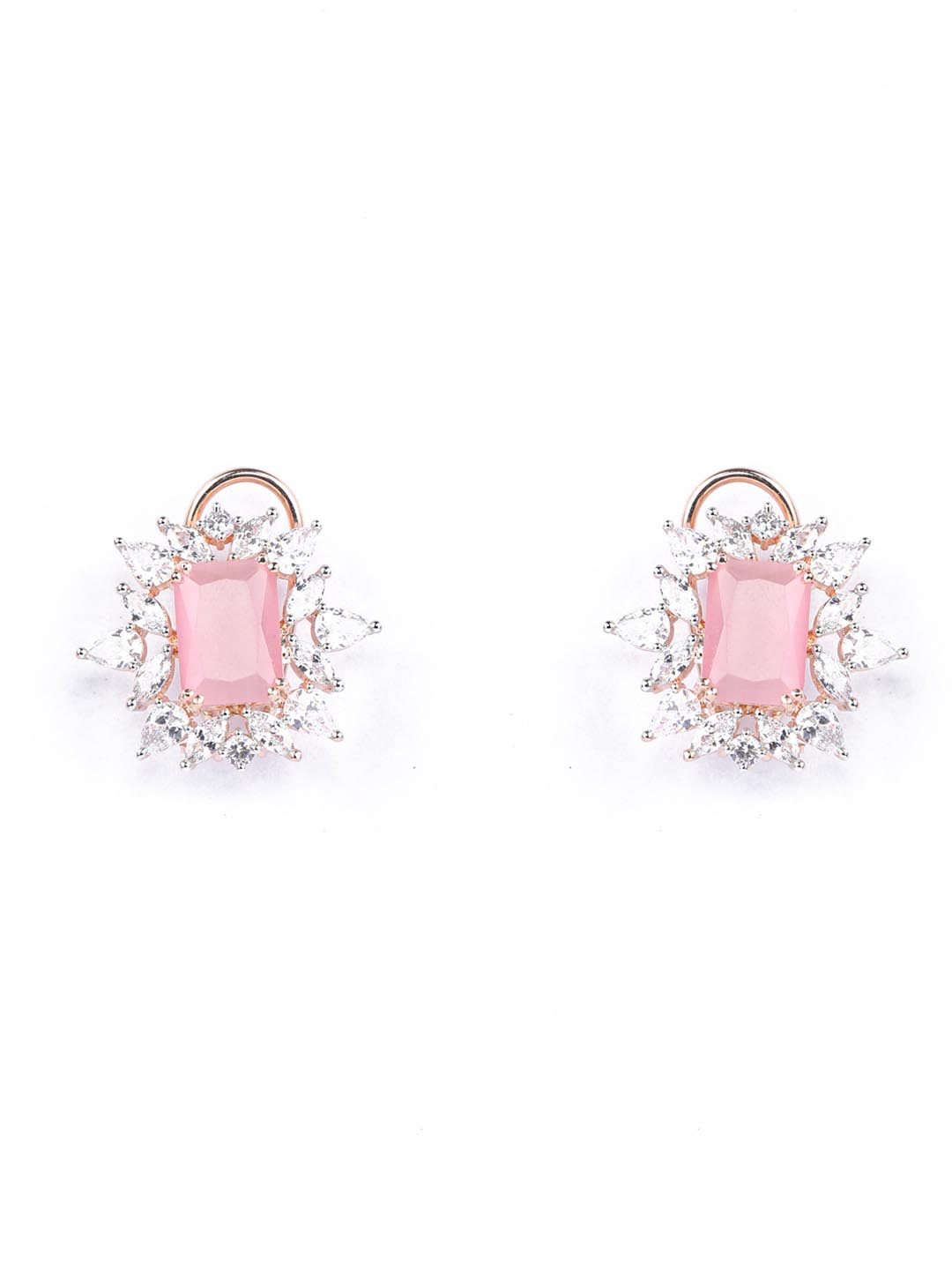 Pink American Diamond Cubic Zirconia Rose Gold Plated Stud Earring