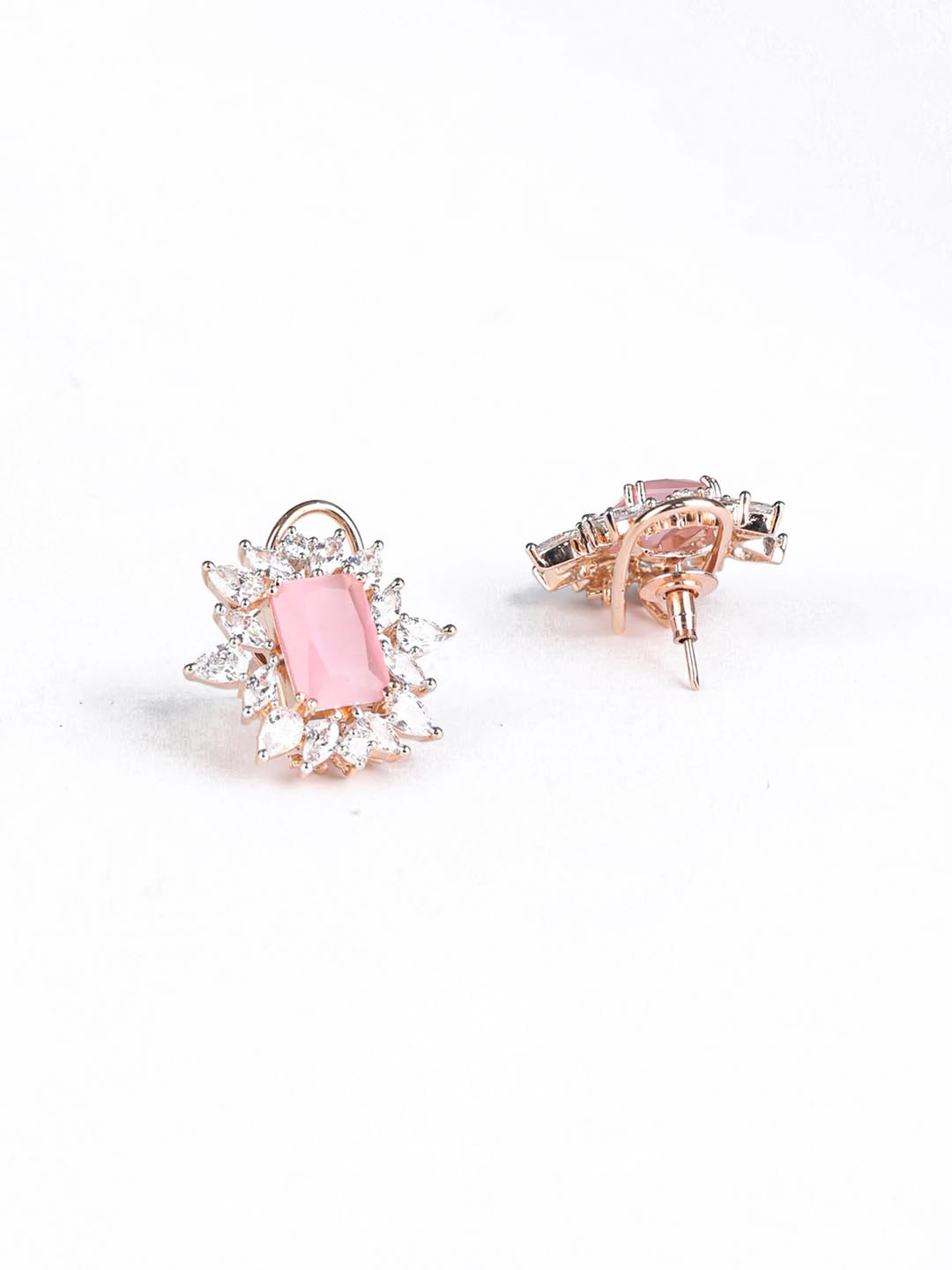 Pink American Diamond Cubic Zirconia Rose Gold Plated Stud Earring