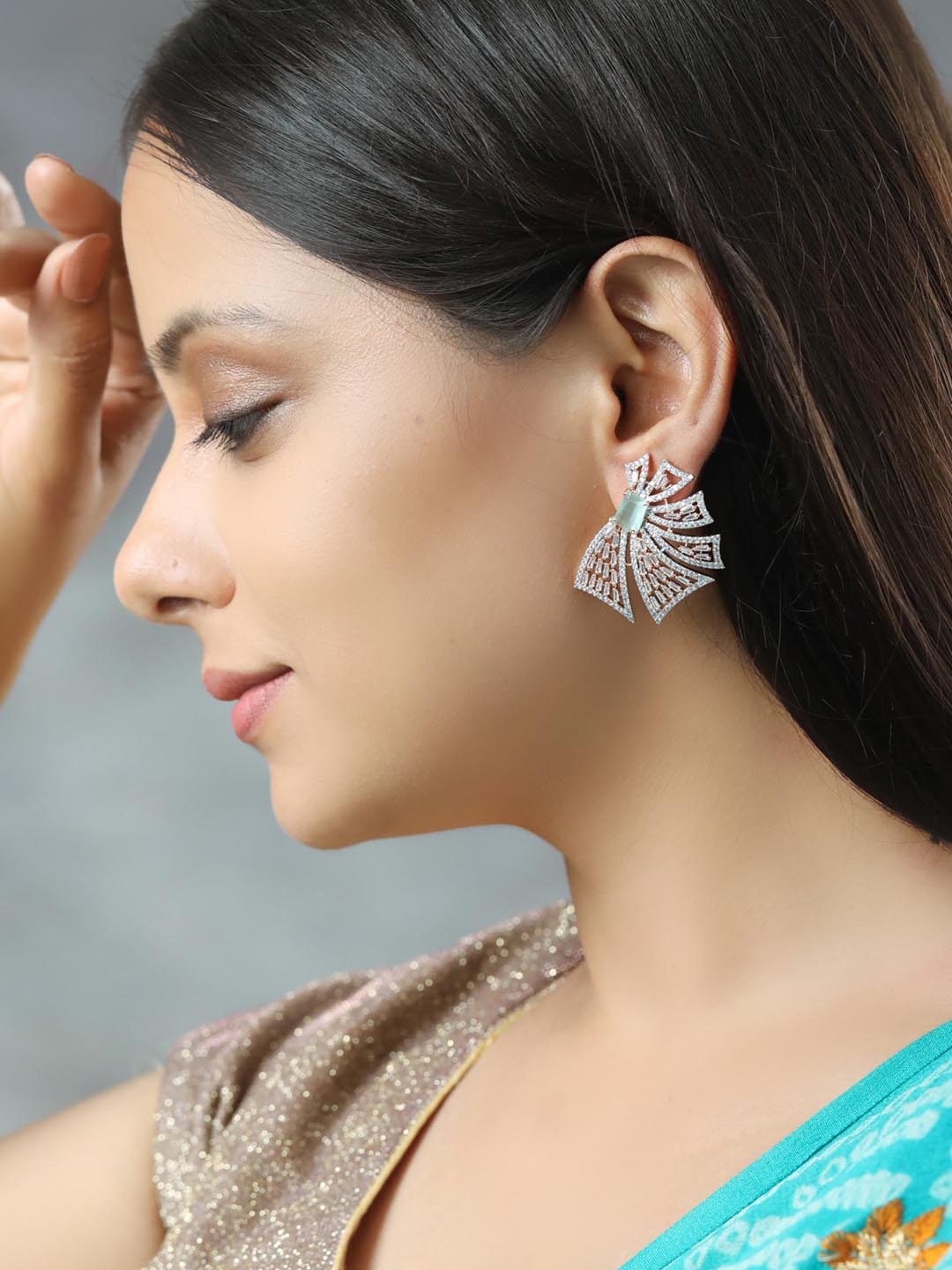 Peacock colour earrings and tikka set in uncut Kundan – Timeless desires  collection