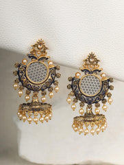Blue Kundan Pearls Gold Plated Jhumka Earring