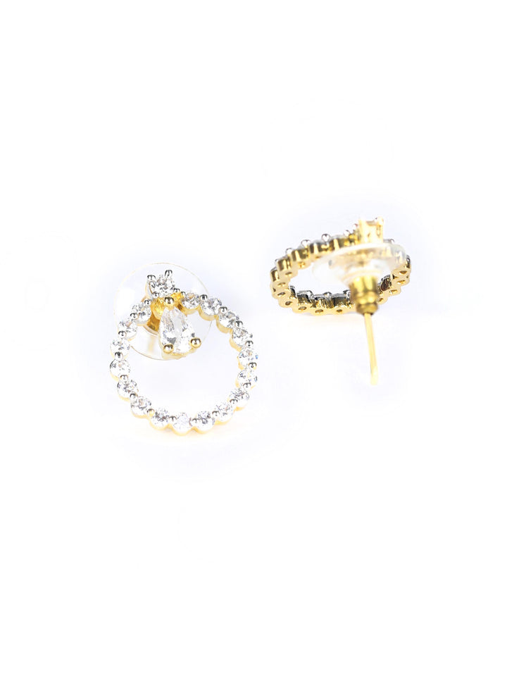 American Diamond Stone Studded Gold Plated Spherical Stud Earring